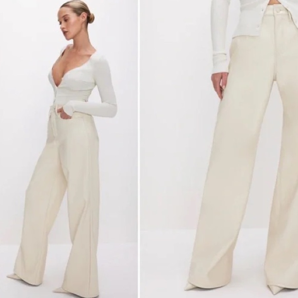 Good American Stylish Cream Faux Leather Pants | size 18